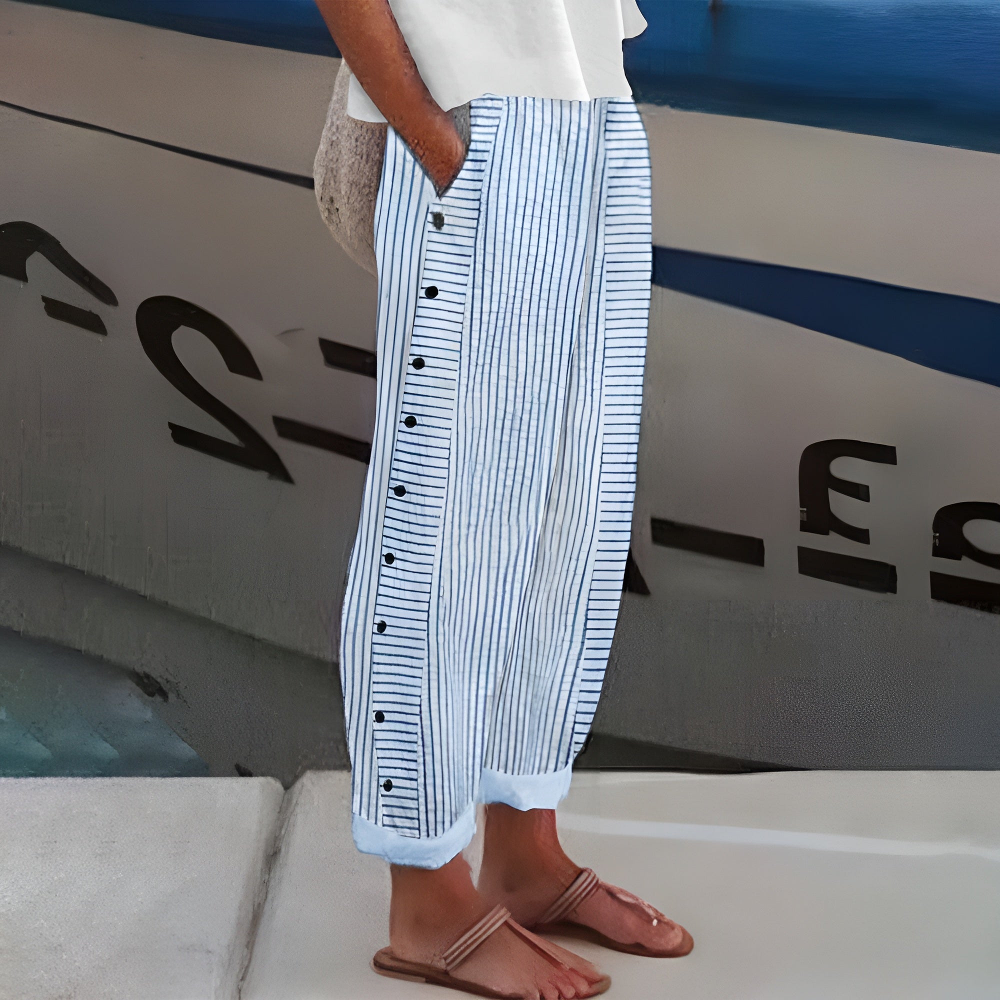 Lightweight Breathable Pants with Elastic Waist and Deep Side Pockets, Straight Leg Fit