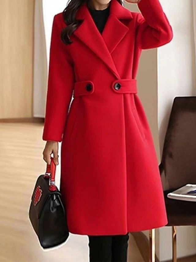 Long Formal Trench Coat for Women with Notched Lapel and Structured Waist