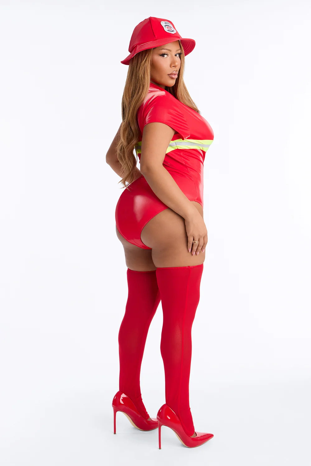 Womens Firefighter Costume Set with Suspender Bodysuit