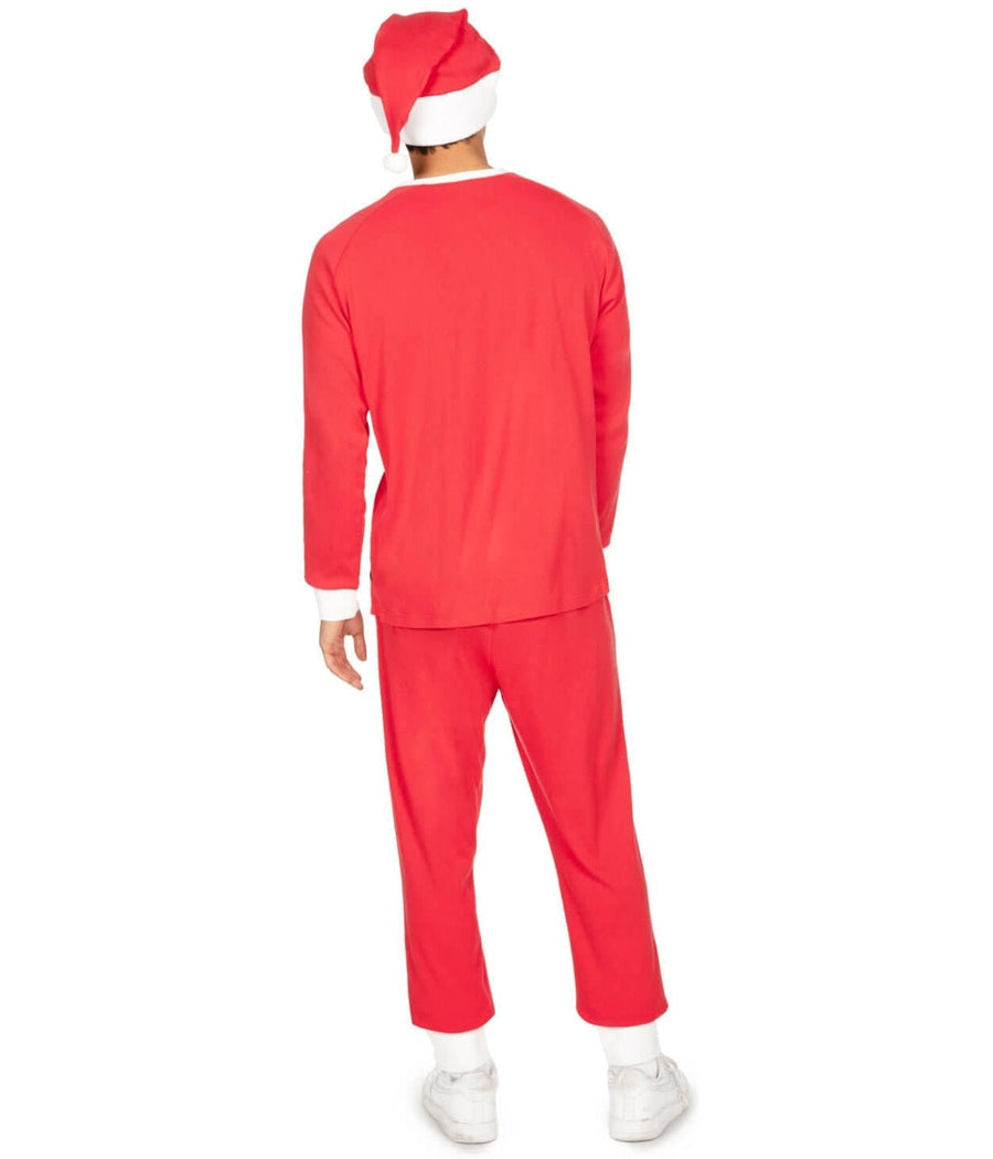 Mens Holiday Pajamas with Elastic Drawstring Waist and Side Pockets, Red and White