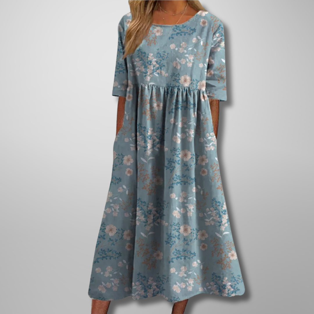Floral Midi Dress with Relaxed Silhouette and Lightweight Woven Blend, Machine Washable