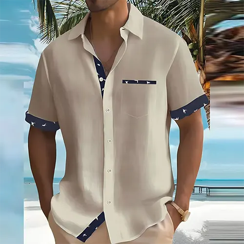 Men's Short Sleeve Shirt with Breathable Cotton Blend and Lightweight