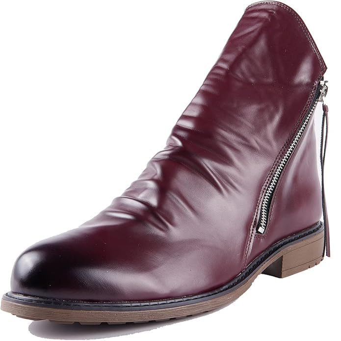 Mens Brown Leather Ankle Boots with Side Zipper and Cushioned Footbed