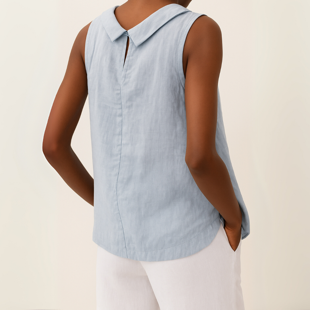 Sleeveless Knit Top with Rolled Collar and Relaxed Silhouette, Lightweight