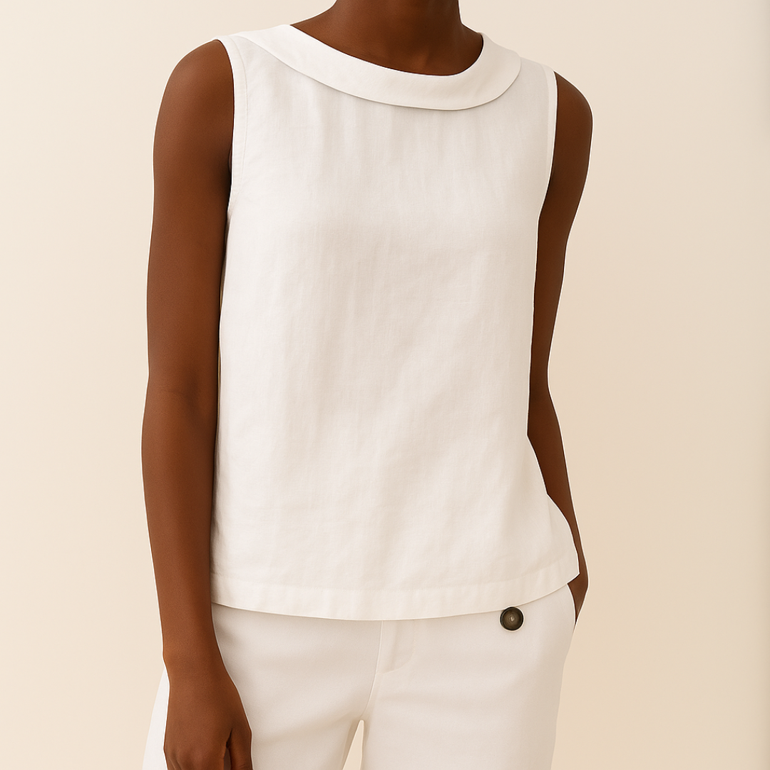 Sleeveless Knit Top with Rolled Collar and Relaxed Silhouette, Lightweight
