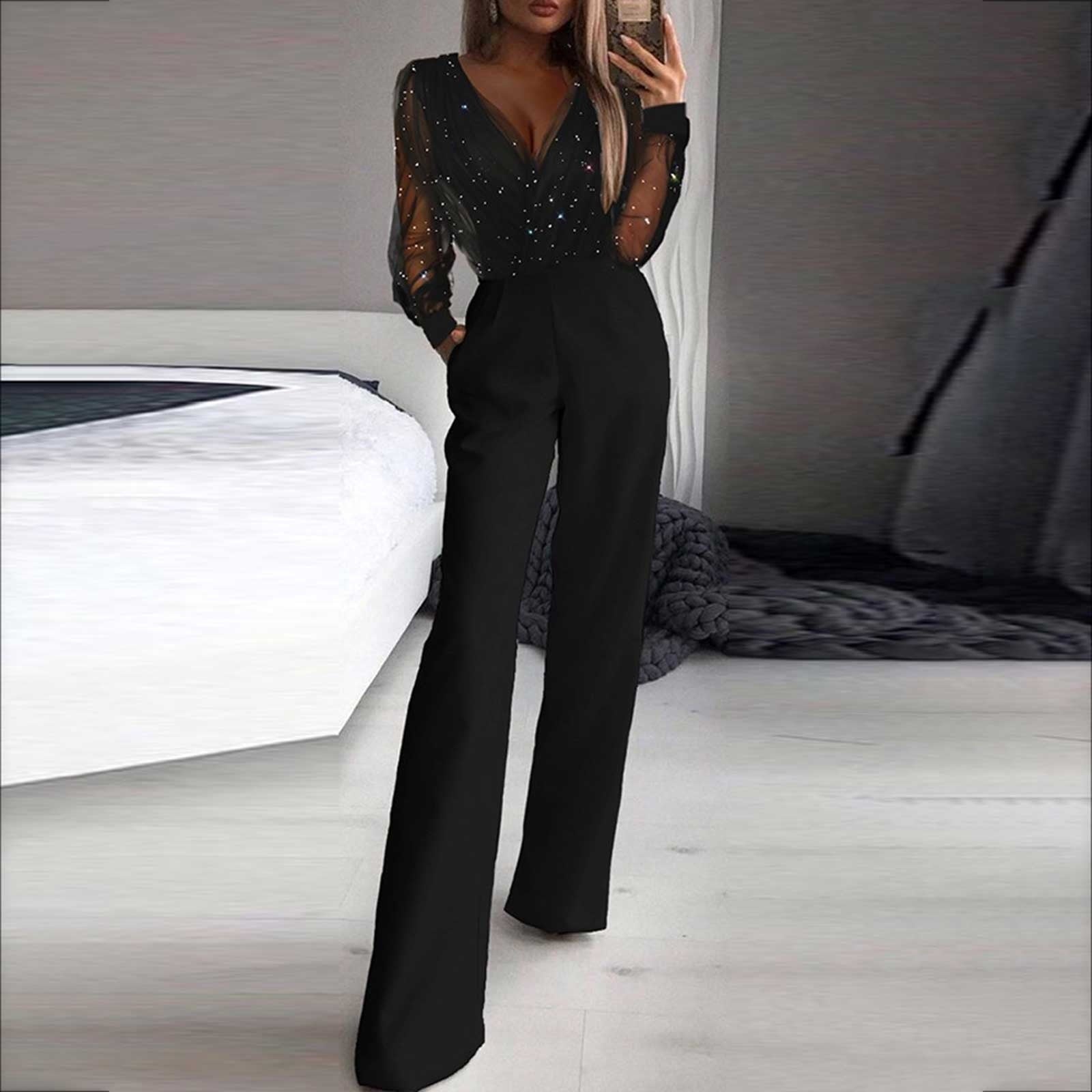 Women's Jumpsuit with Soft Breathable Fabric and Waist, Black Regular Fit
