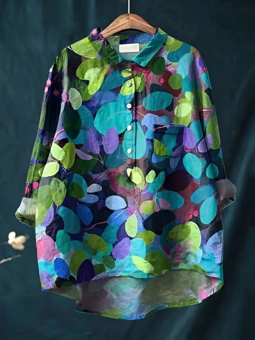 Women's Floral Blouse with Breathable Woven Fabric and Relaxed Fit, Long Sleeve