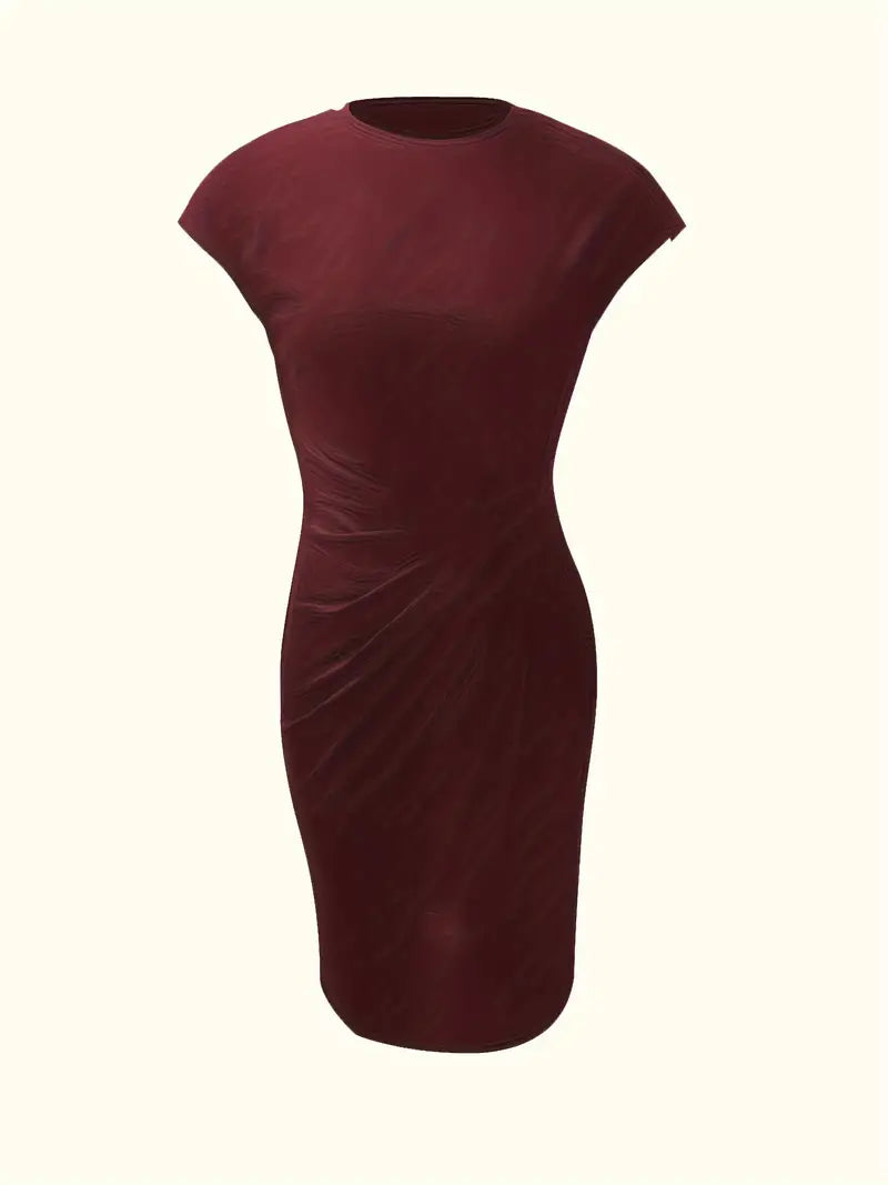 Women's Bodycon Dress with Stretch Knit Fabric and Short Sleeves, Contoured Silhouette