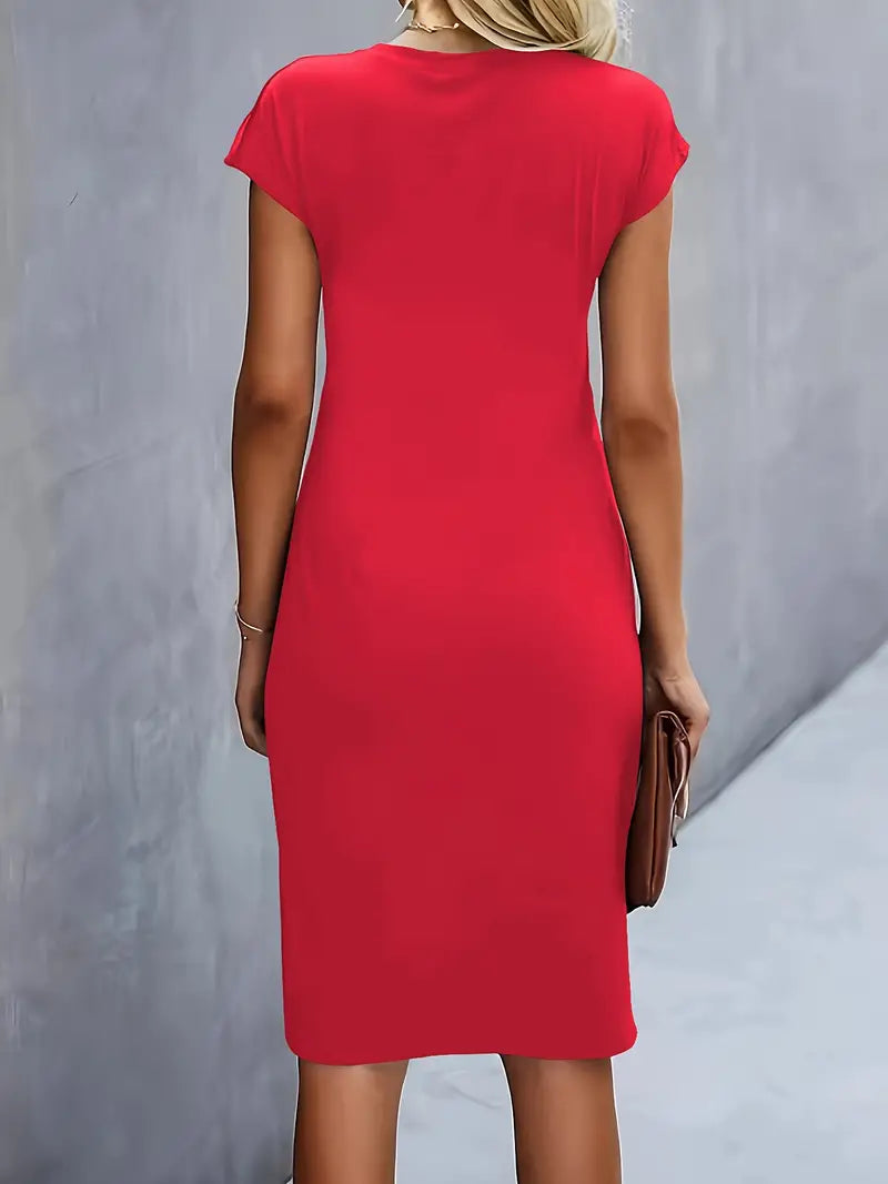 Women's Bodycon Dress with Stretch Knit Fabric and Short Sleeves, Contoured Silhouette