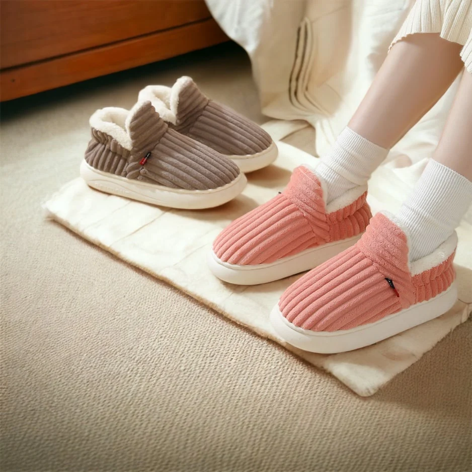 Fleece Slippers with Textured Grip Sole and Extended Ankle Coverage, Unisex