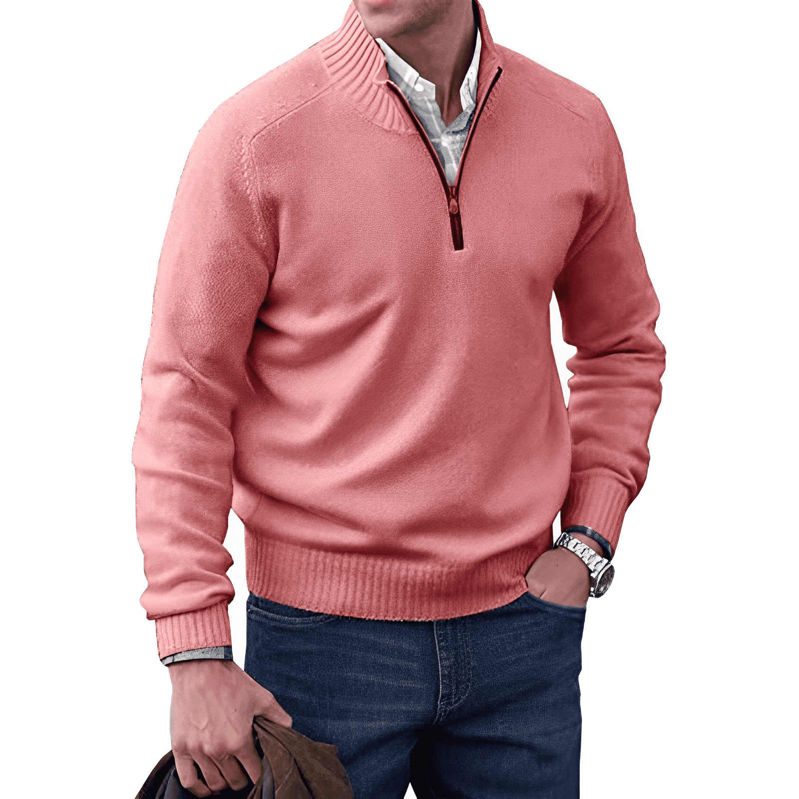 Men's Half Zip Pullover with Soft Knit Blend and Regular Fit, Machine Washable