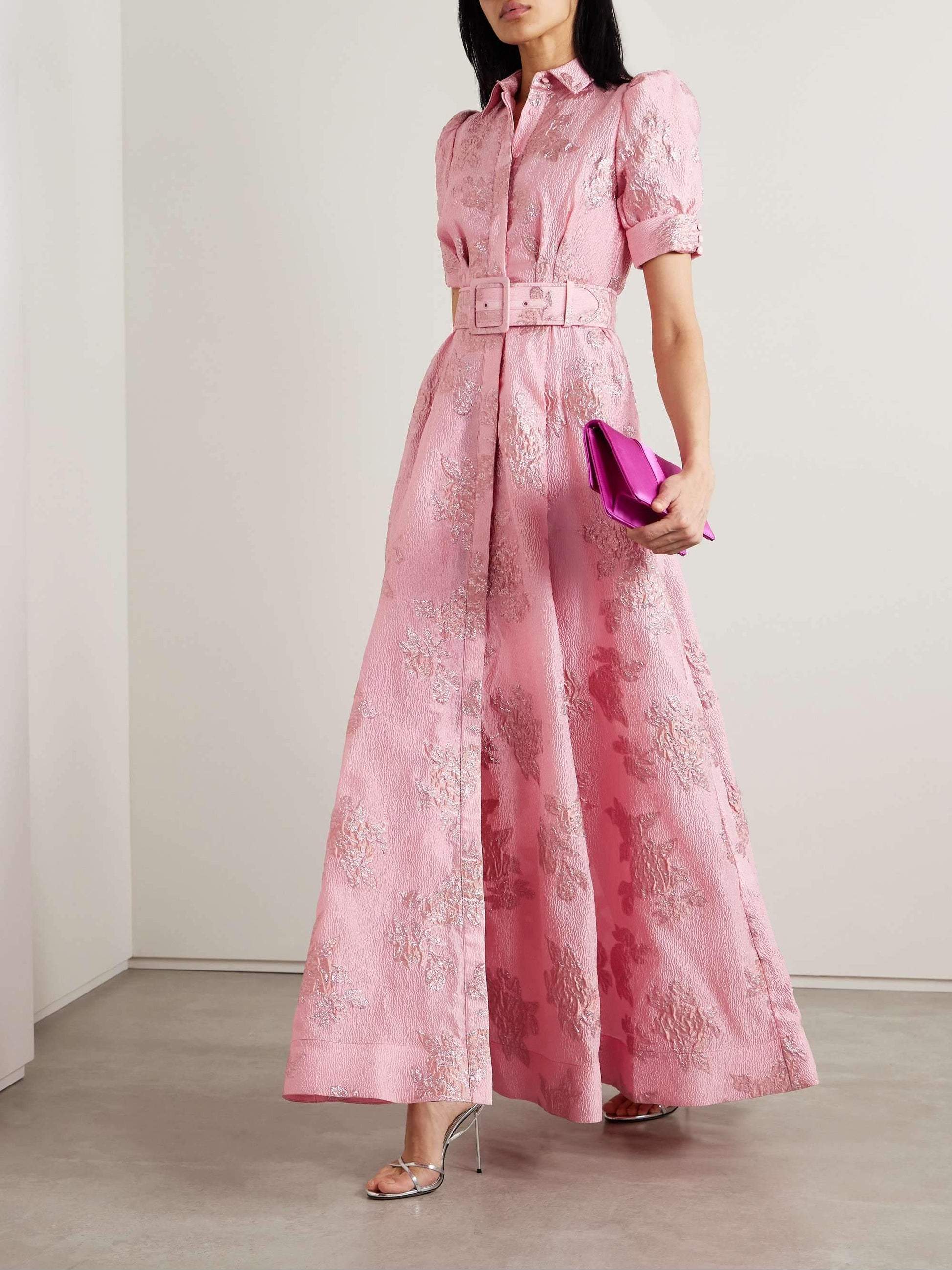 Women's Floral Dress with Puff Sleeves and Belted Waist