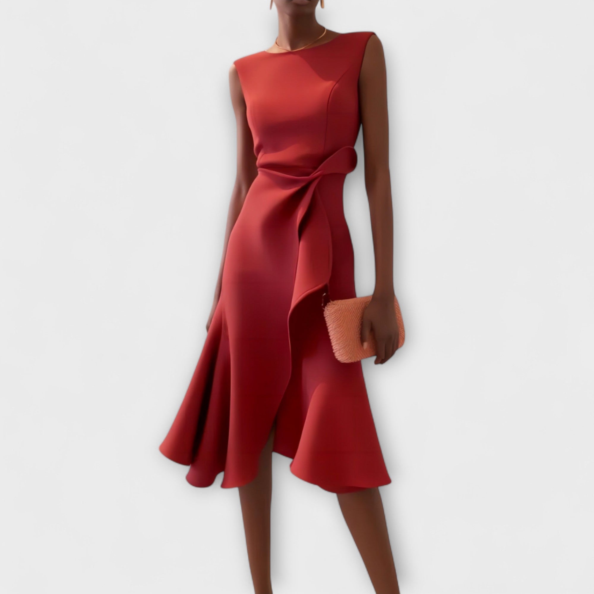 Asymmetrical Midi Dress with Fluid Drape and Sleeveless Cut, Lightweight Fabric for Events