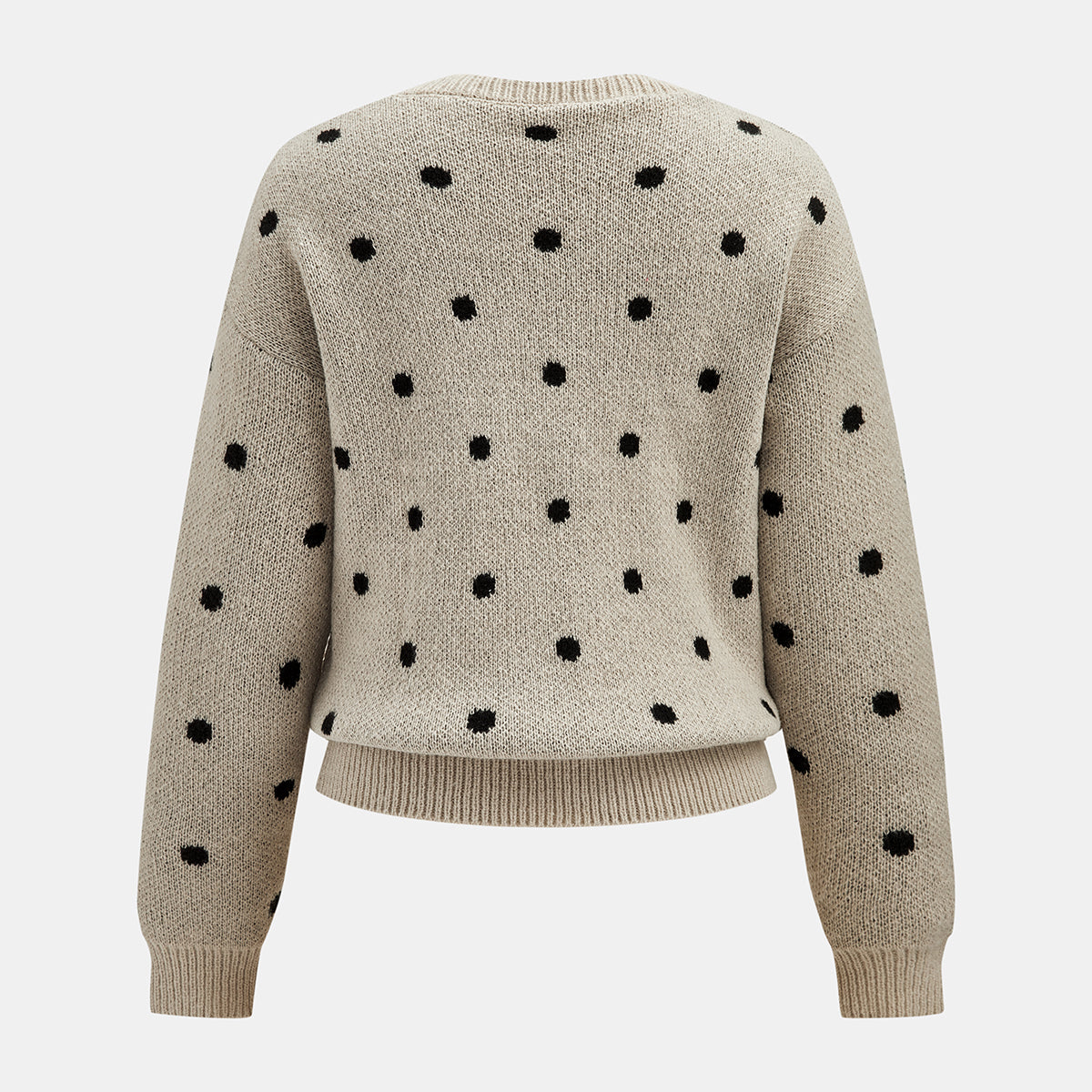 Long Sleeve Polka Dot Knit Sweater with High Stretch Fabric