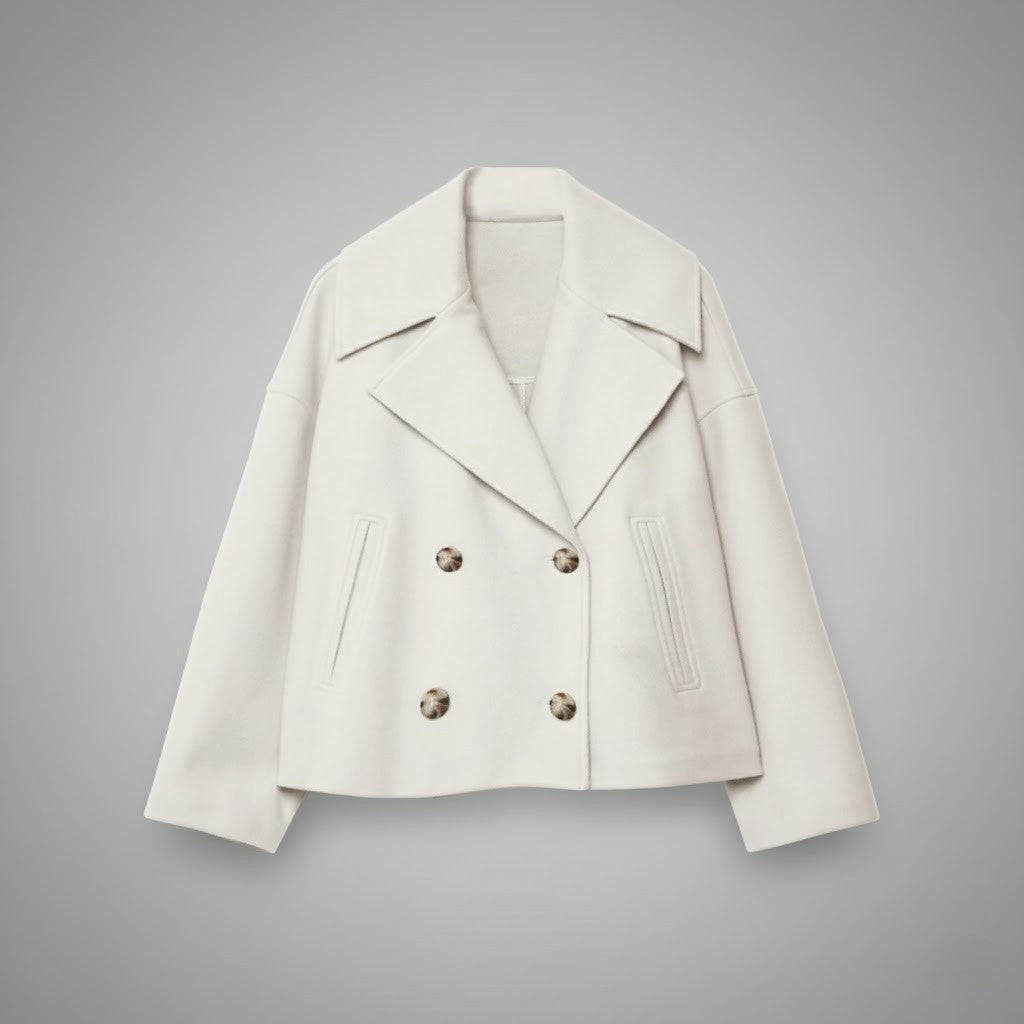 Women's Cropped Jacket with Double Button Closure and Tailored Fit, Lightweight Lining