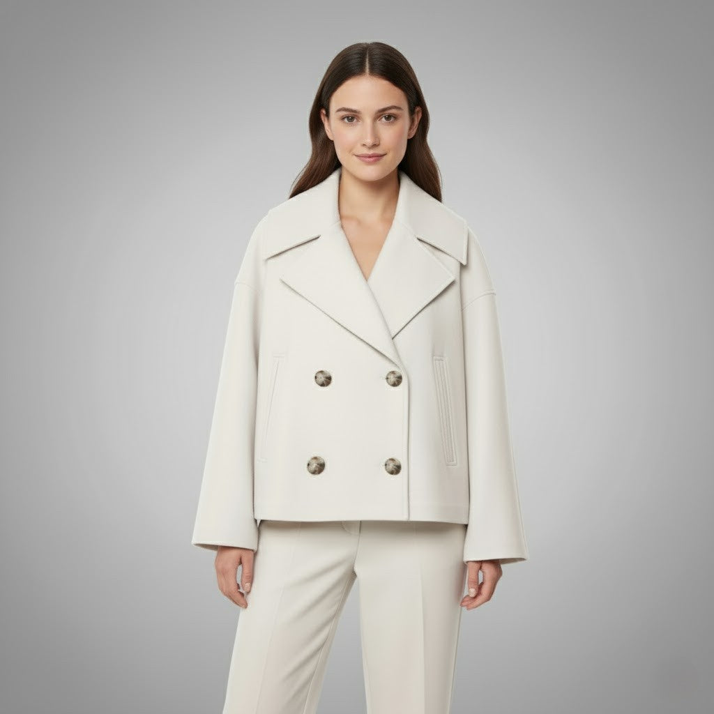 Women's Cropped Jacket with Double Button Closure and Tailored Fit, Lightweight Lining