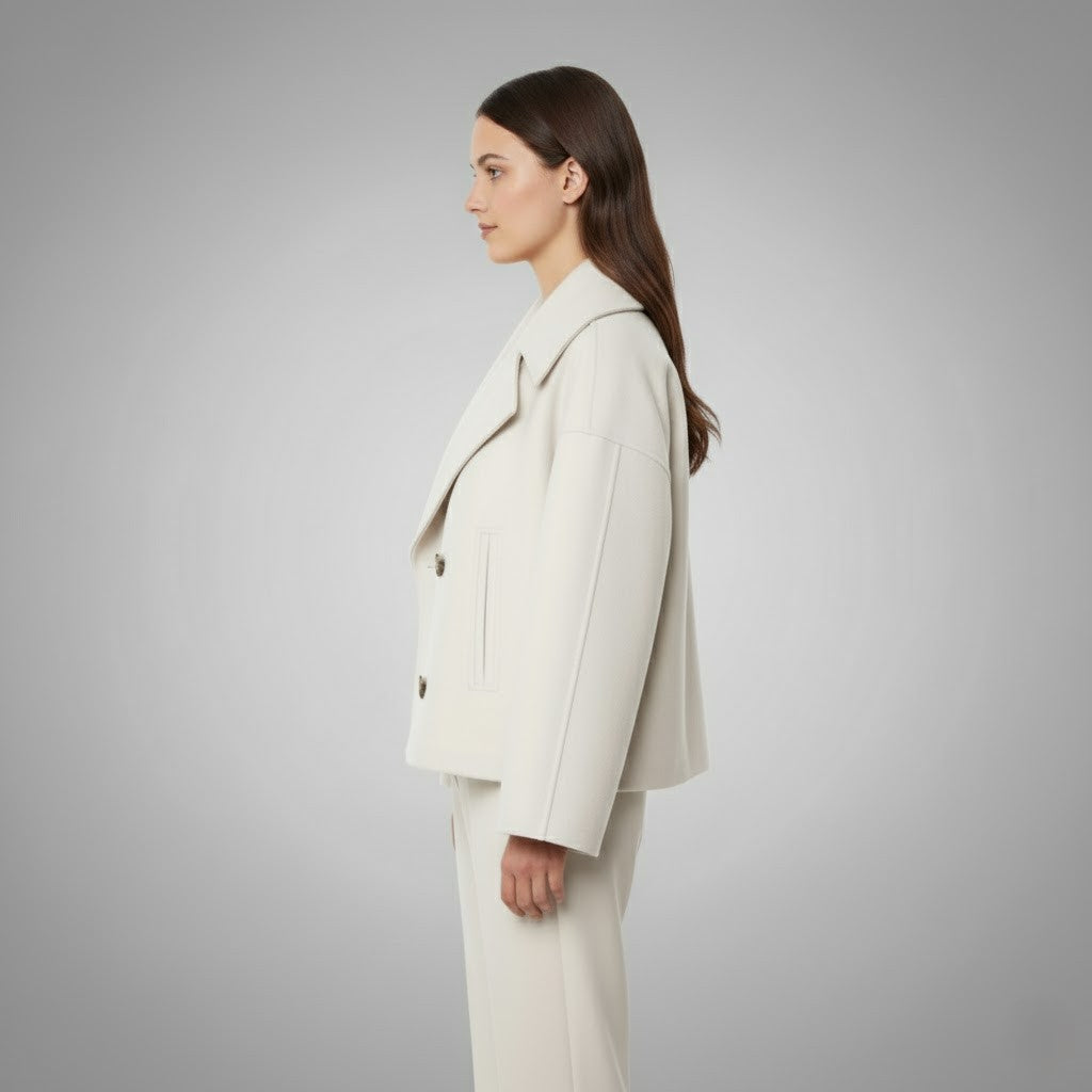 Women's Cropped Jacket with Double Button Closure and Tailored Fit, Lightweight Lining