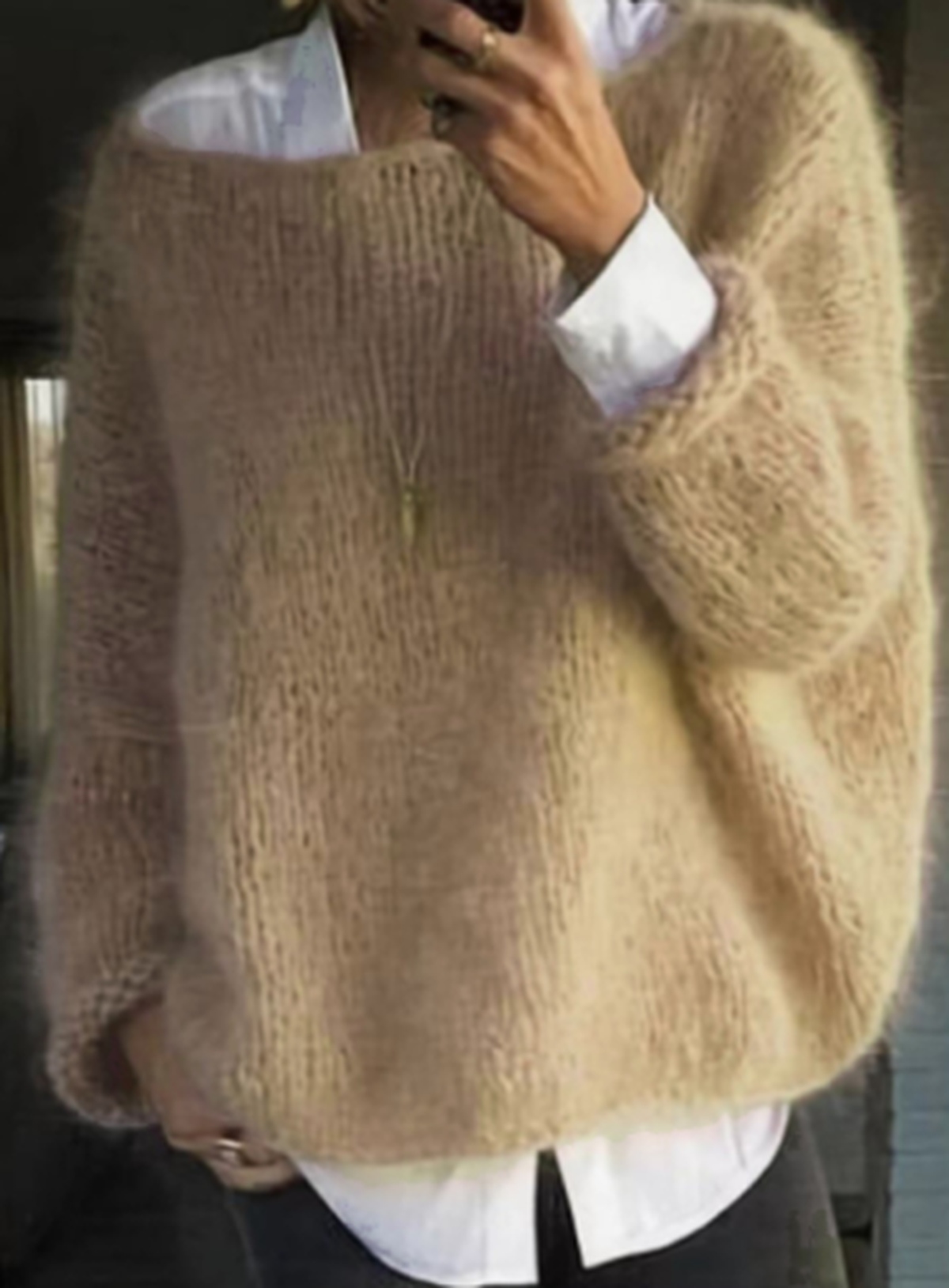 Long Sleeve Knit Sweater for Women with Soft Fuzzy Texture and Relaxed Fit, Ribbed Hem