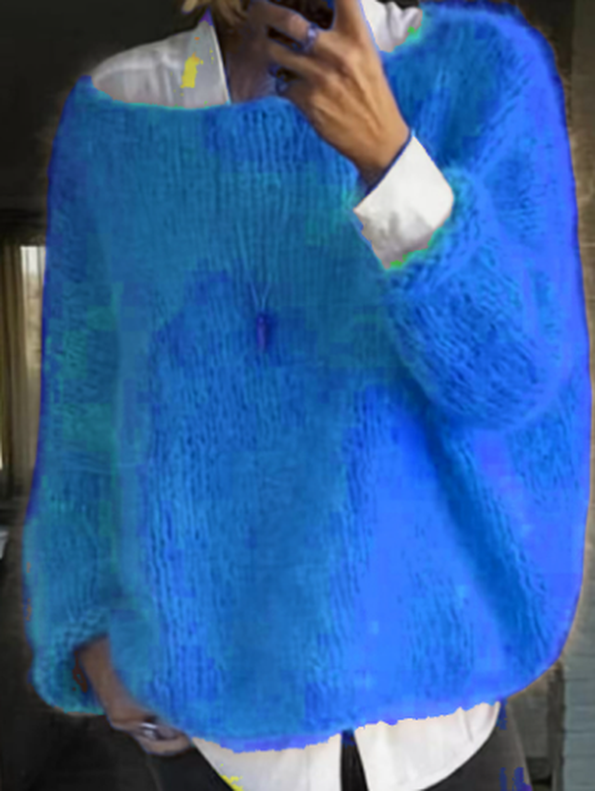 Long Sleeve Knit Sweater for Women with Soft Fuzzy Texture and Relaxed Fit, Ribbed Hem