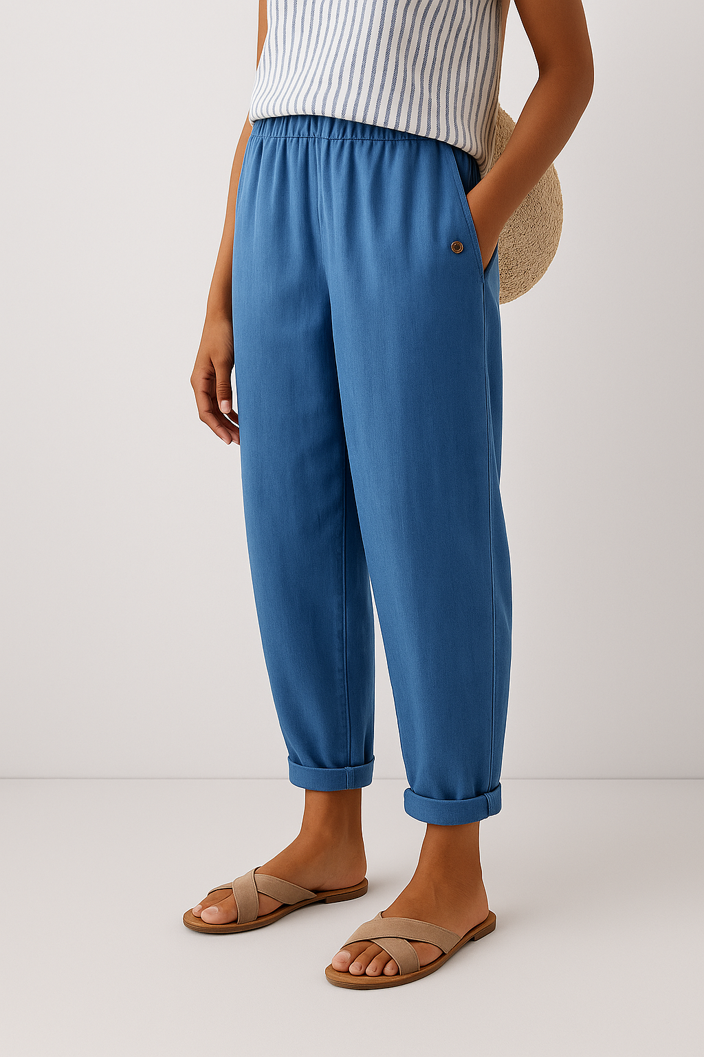 Lightweight Straight-Leg Pants with Elastic Waistband and Side Pockets