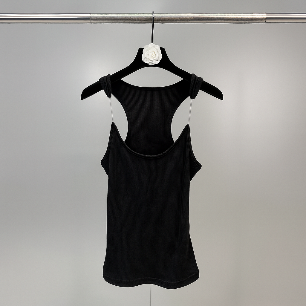 Ribbed Tank Top with Invisible Straps and Straight Neckline, Slim Fit
