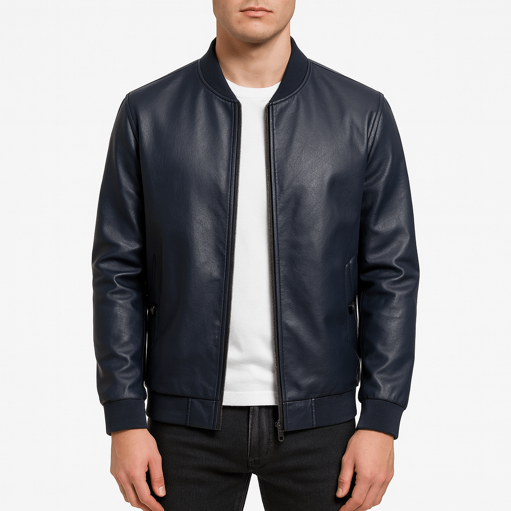 LUMINOVI | Noir Leather Bomber Jacket