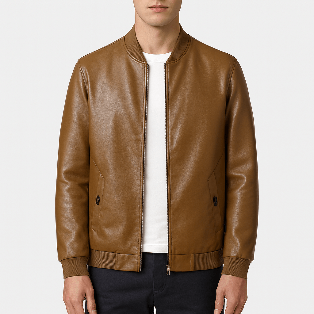 LUMINOVI | Noir Leather Bomber Jacket