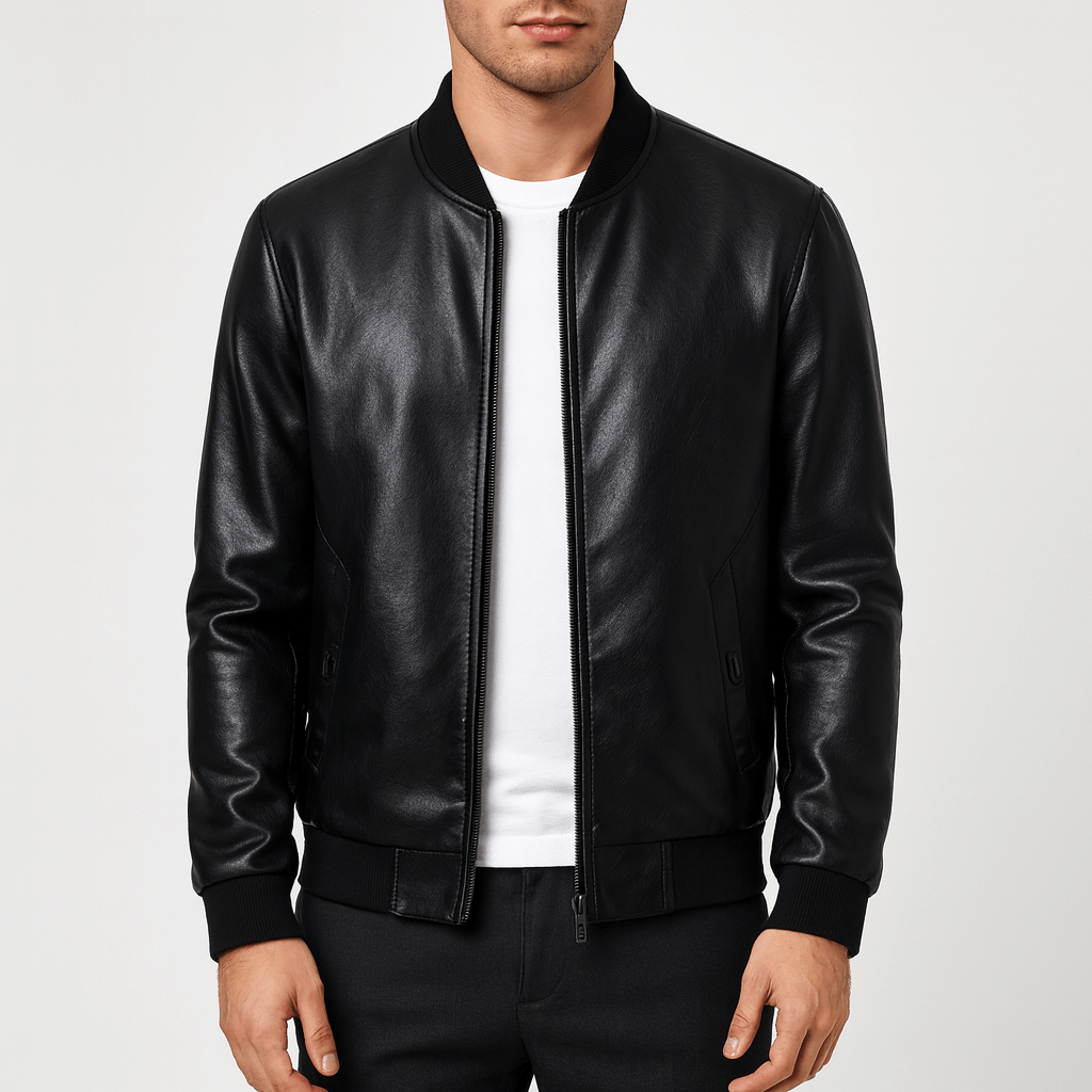 LUMINOVI | Noir Leather Bomber Jacket