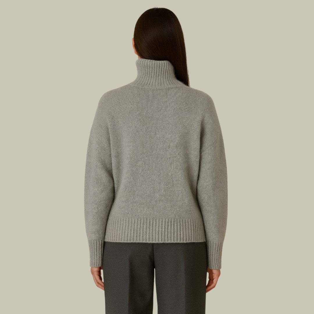 Women's Merino Wool Sweater with High Neck and Relaxed Silhouette, Soft Blend