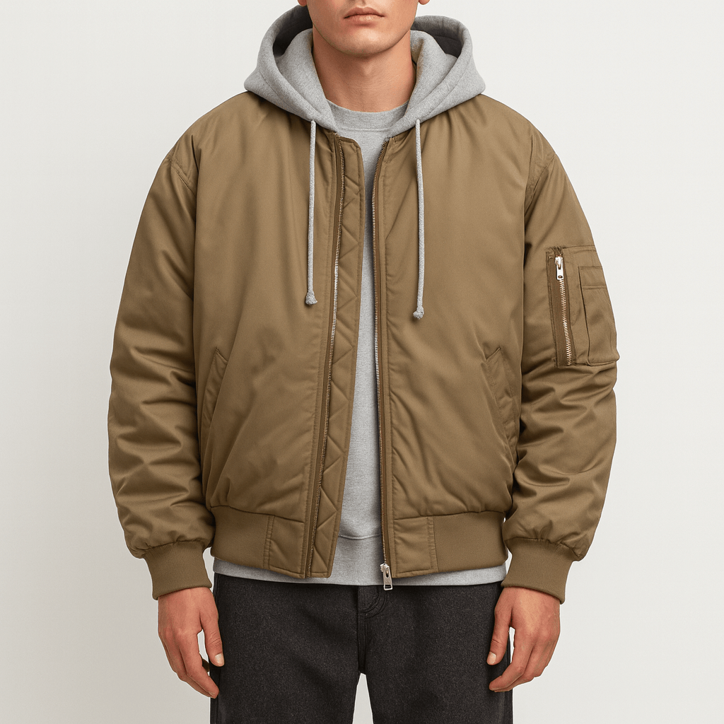 LUMINOVI | Quilted Hooded Bomber Jacket