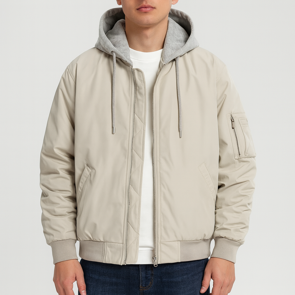 LUMINOVI | Quilted Hooded Bomber Jacket