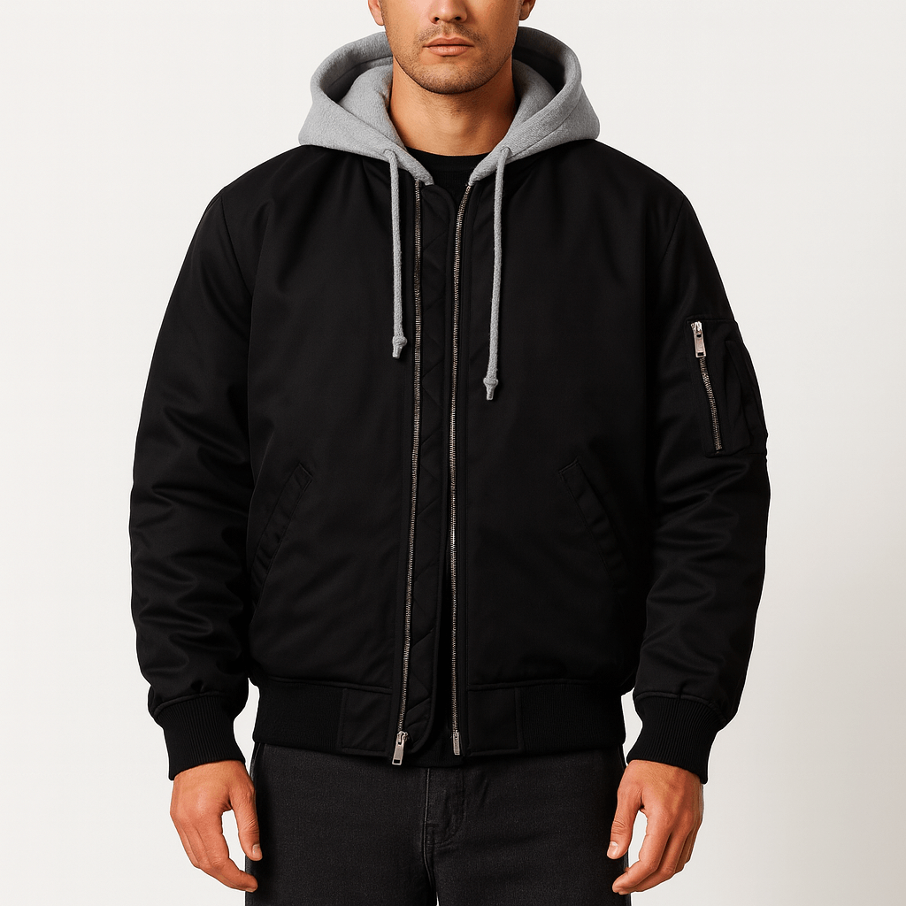 LUMINOVI | Quilted Hooded Bomber Jacket