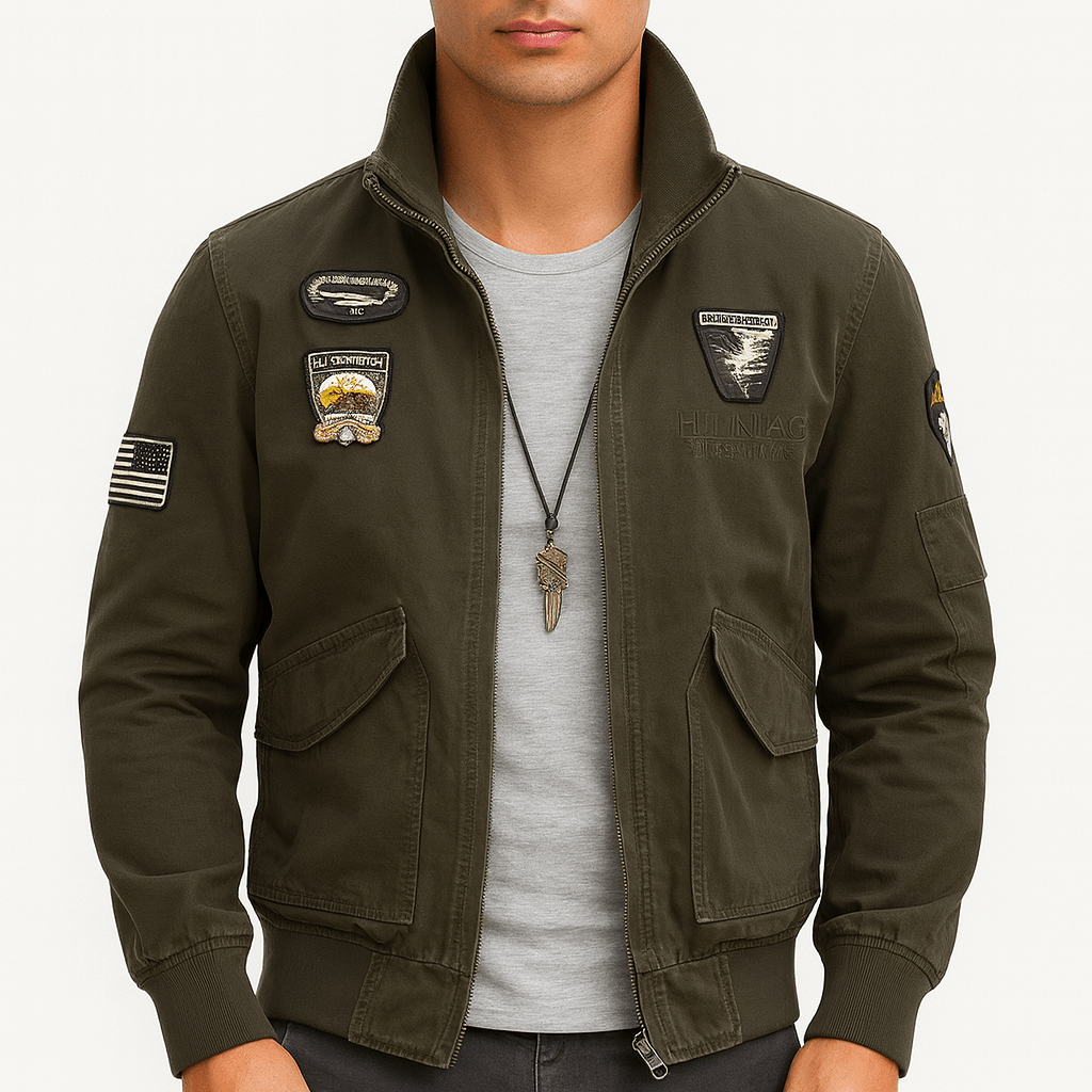 LUMINOVI | Patch Detail Bomber Jacket