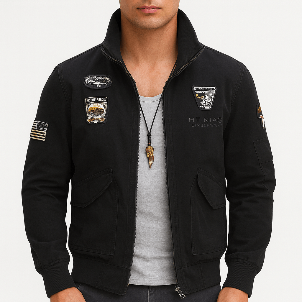 LUMINOVI | Patch Detail Bomber Jacket