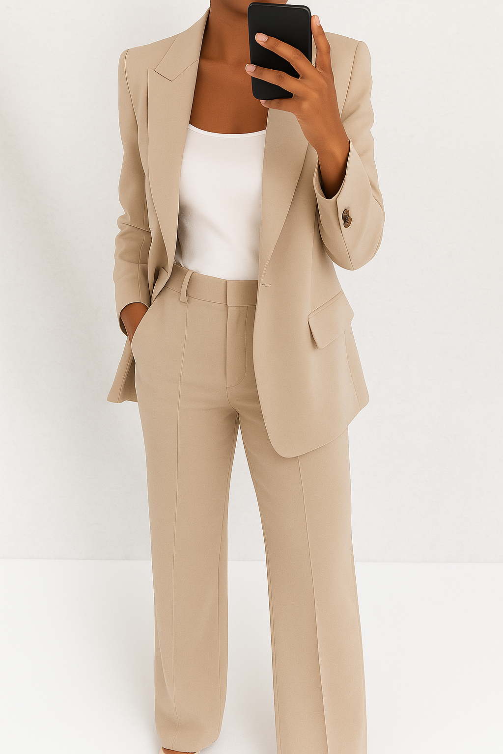 Women's Suit Set with Stretch Blazer and Straight Trousers, Wrinkle-Resistant