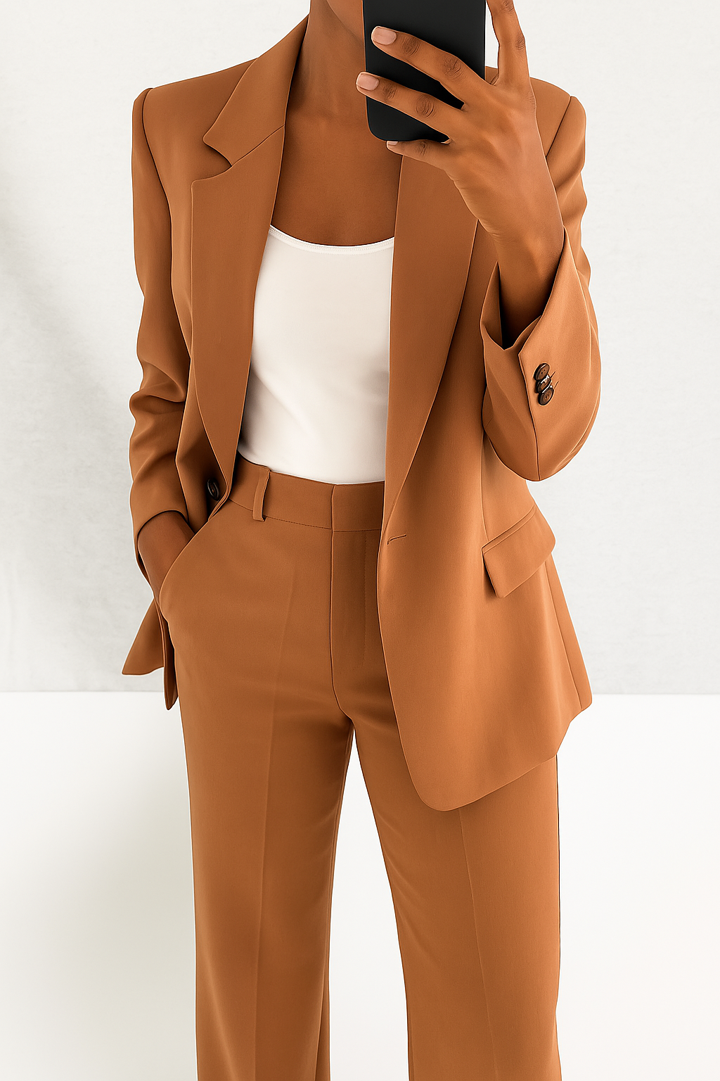 Women's Suit Set with Stretch Blazer and Straight Trousers, Wrinkle-Resistant