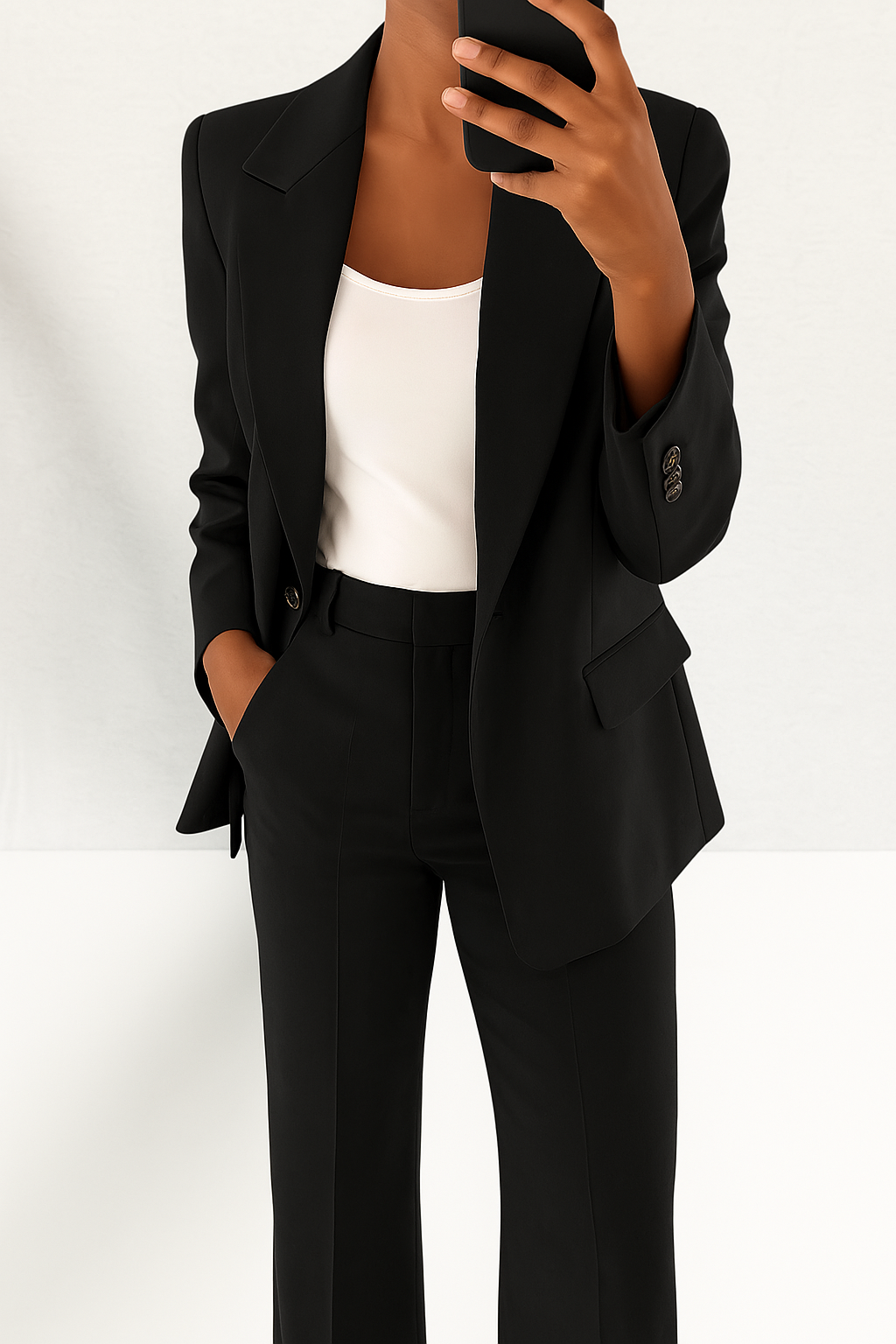Women's Suit Set with Stretch Blazer and Straight Trousers, Wrinkle-Resistant
