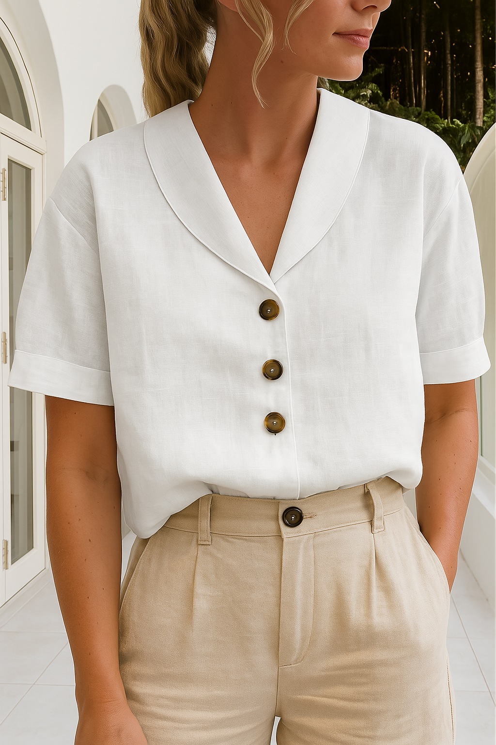 Wrap Neckline Blouse with Lightweight Breathable Fabric and Versatile Styling