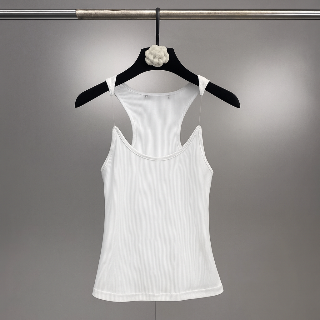 Ribbed Tank Top with Invisible Straps and Straight Neckline, Slim Fit
