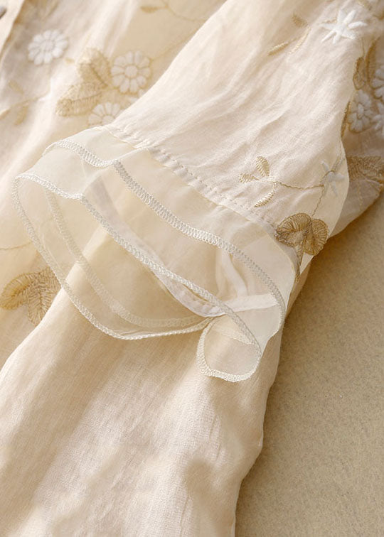 Women's Long Sleeve Blouse with Delicate Floral Embroidery and Relaxed Fit