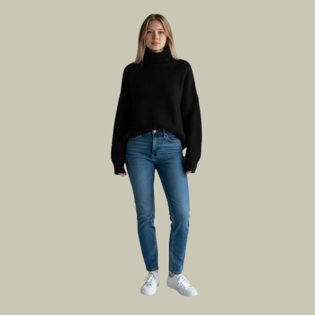 Women's Turtleneck Sweater with Tall Neck and Modern Relaxed Fit, Machine Washable