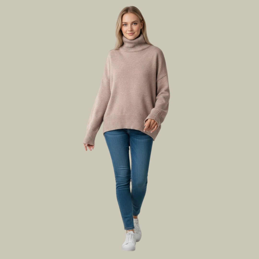 Women's Turtleneck Sweater with Tall Neck and Modern Relaxed Fit, Machine Washable