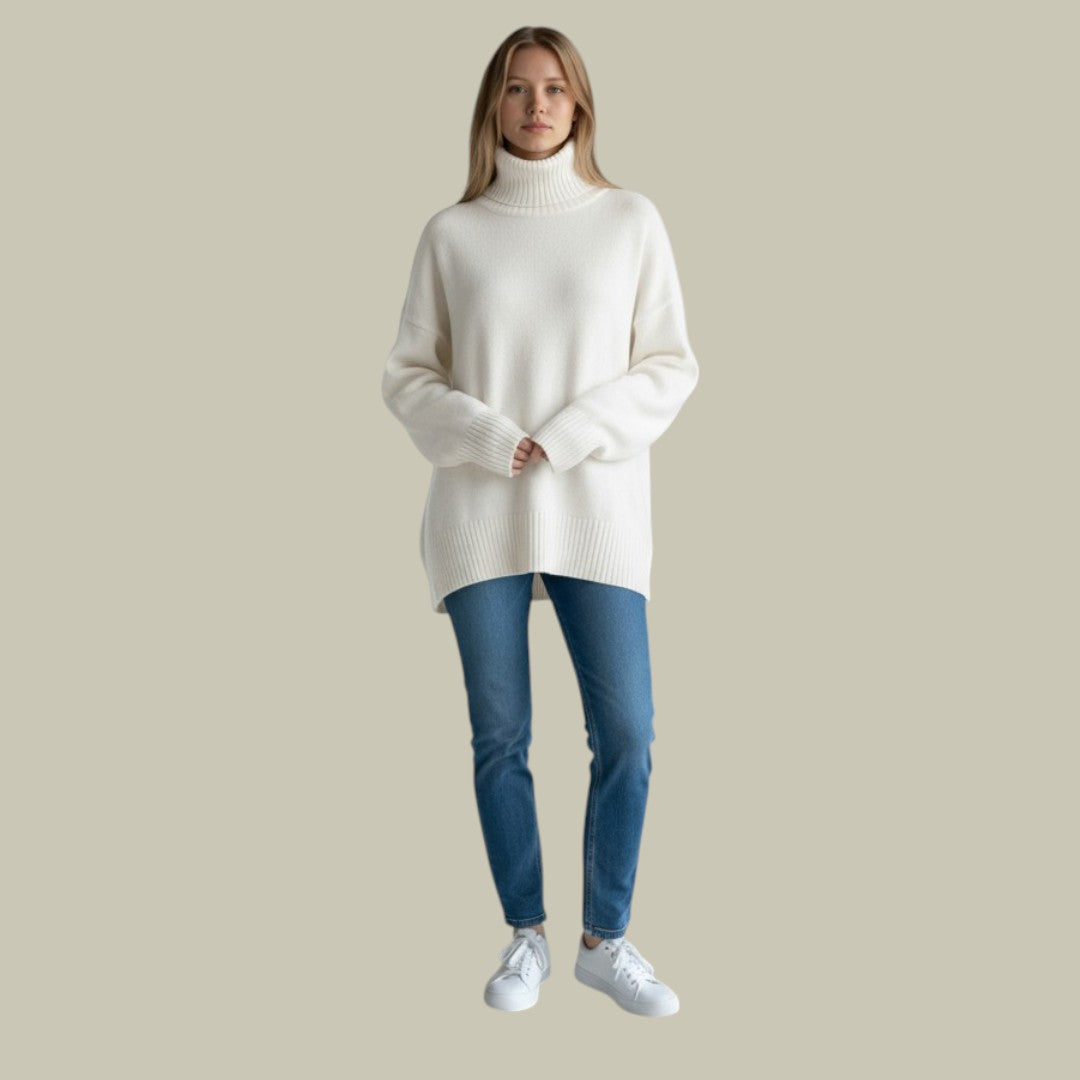 Women's Turtleneck Sweater with Tall Neck and Modern Relaxed Fit, Machine Washable