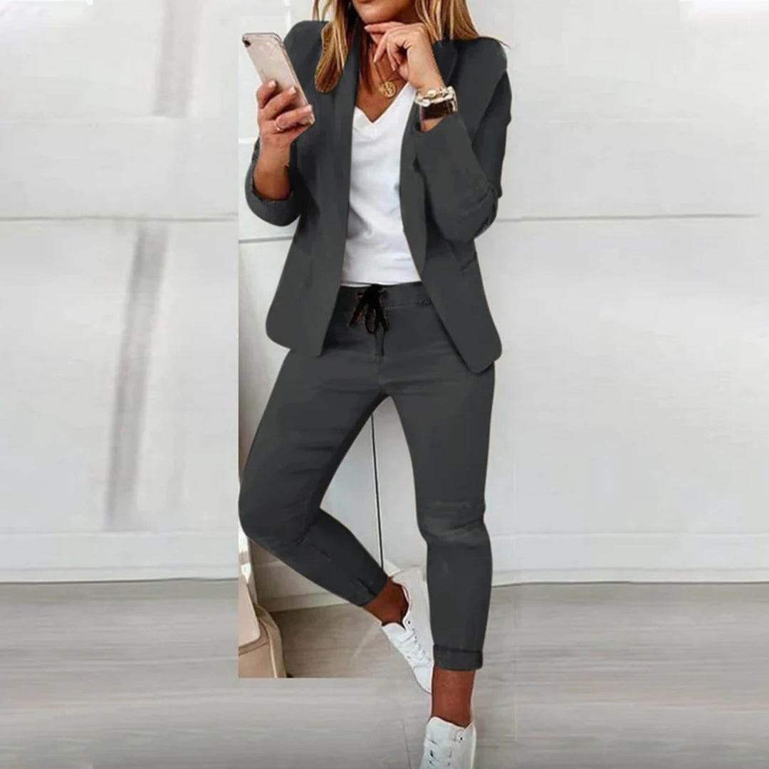 Women's Blazer and Jogger Set with Stretch Waist, Tailored Silhouette