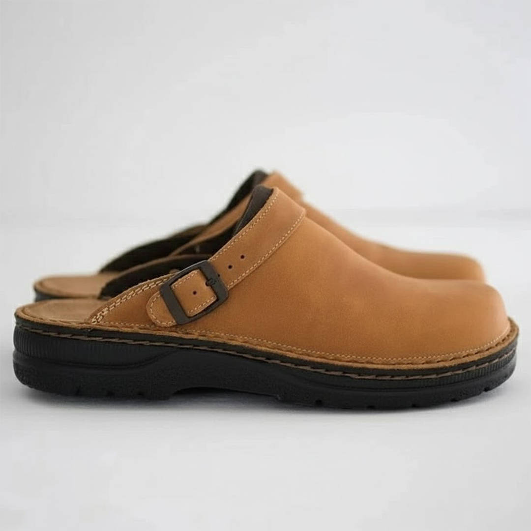 Men's Orthopaedic Clogs with Breathable Leather and Slip-On Design, Cushioned Insole