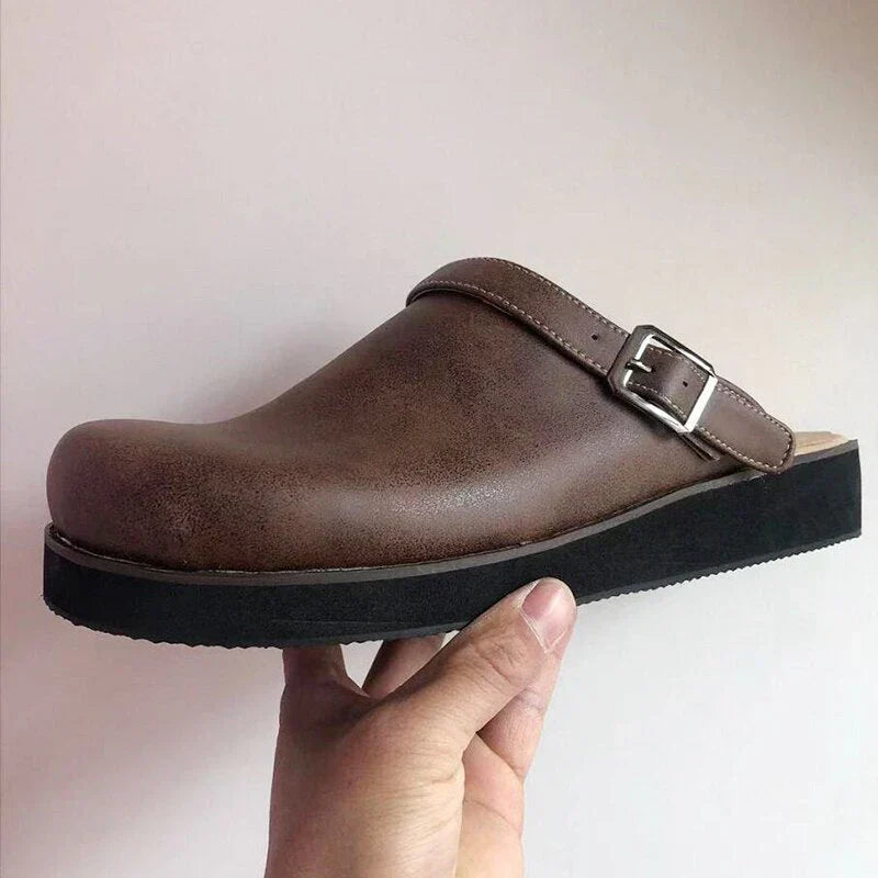 Leather Slip-On Clogs with Cushioned Insole and Durable Rubber Outsole, Breathable Lining