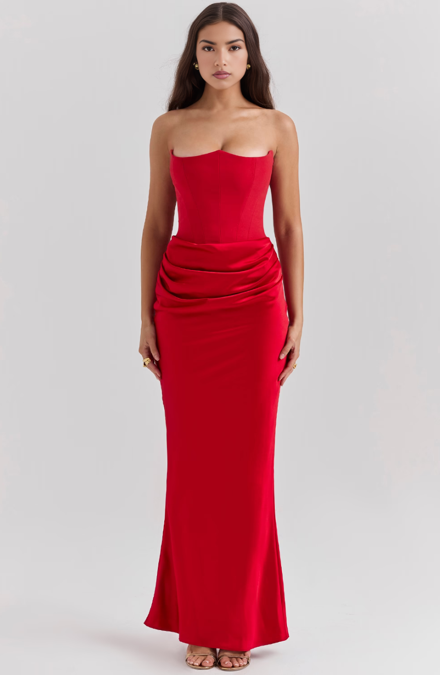 Strapless Corset Maxi Dress with Bodycon Silhouette and Floor-Length Design