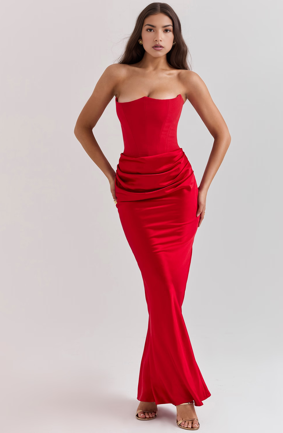 Strapless Corset Maxi Dress with Bodycon Silhouette and Floor-Length Design