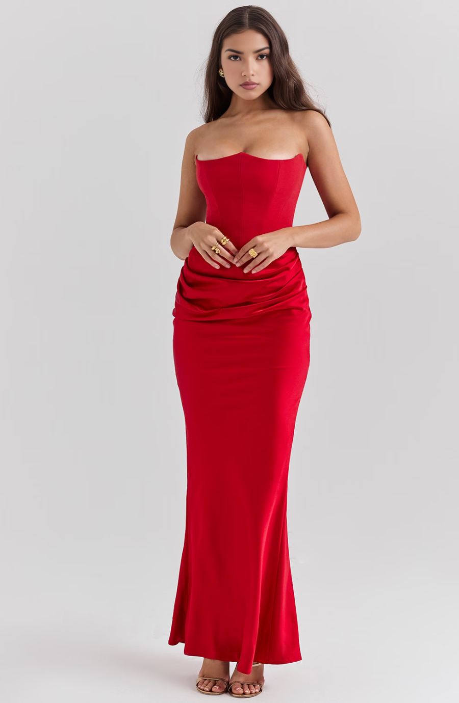 Strapless Corset Maxi Dress with Bodycon Silhouette and Floor-Length Design
