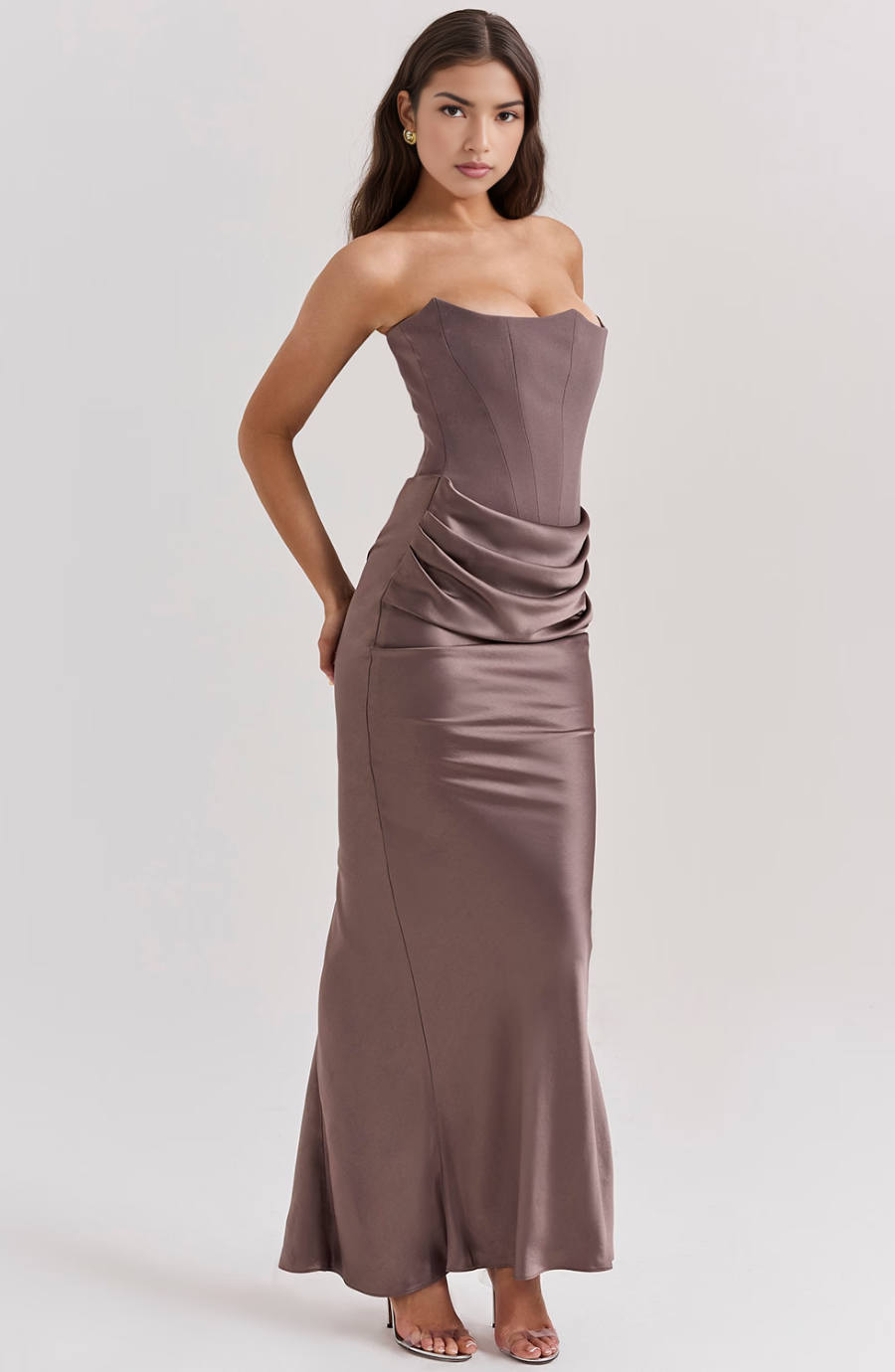 Strapless Corset Maxi Dress with Bodycon Silhouette and Floor-Length Design